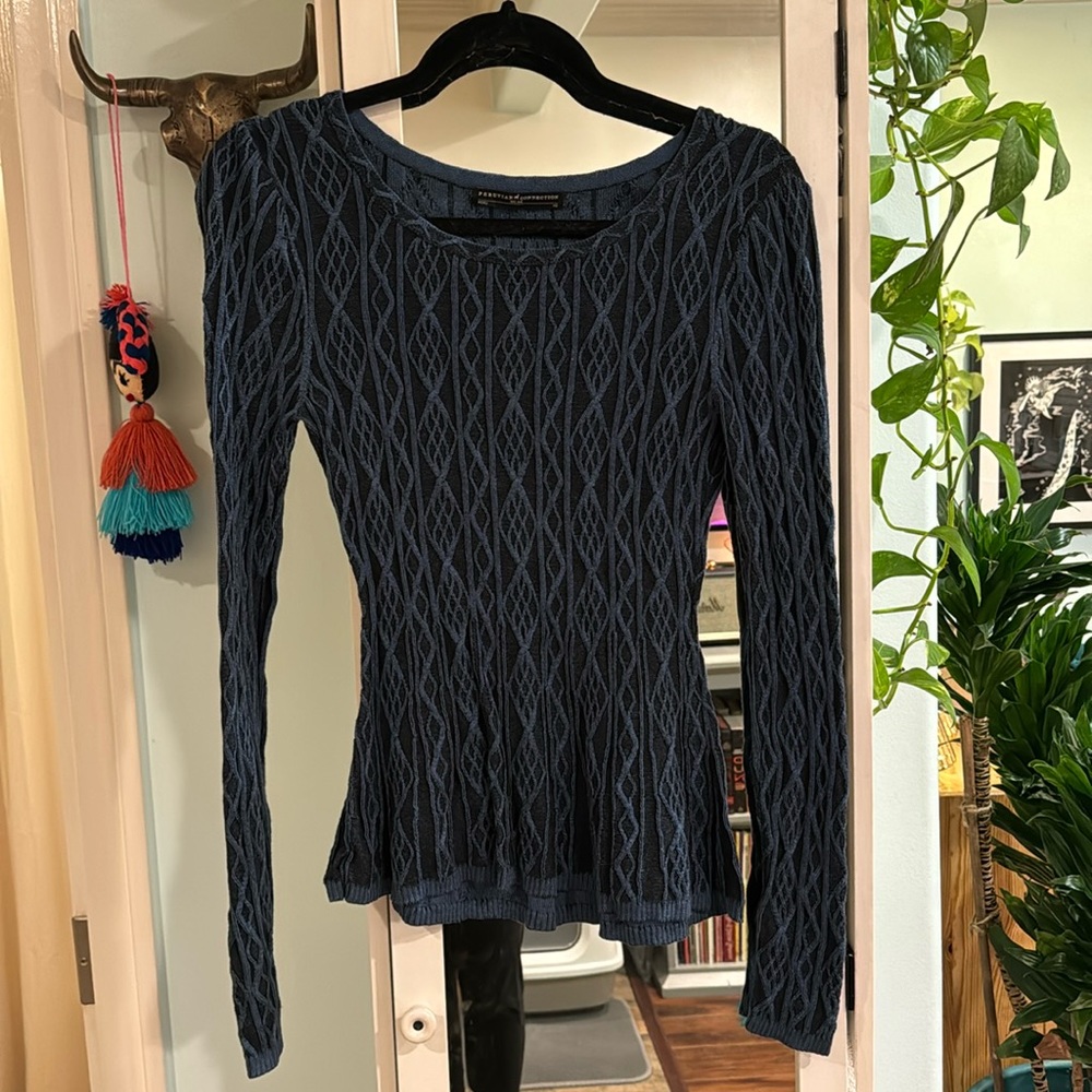 NWOT Peruvian Connection Pima Cotton Long Sleeve Knit Navy Sweater XS